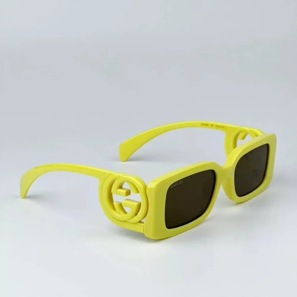 NWT Gucci GG1325S-007 Yellow Rectangle 54mm Sunglasses